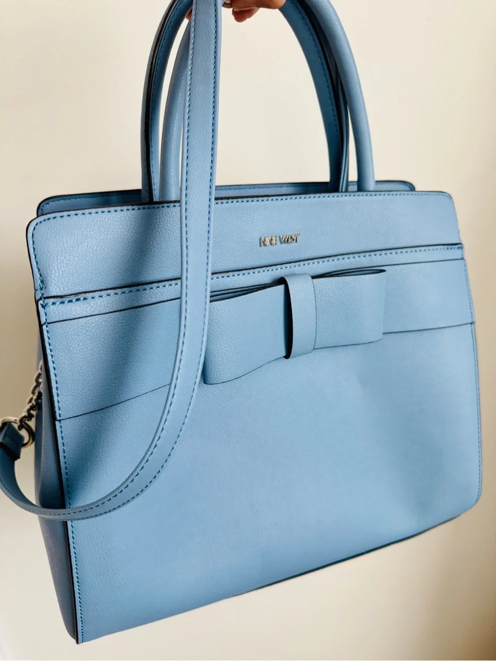 Nine West Blue Bow Satchel Purse Crossbody Shoulder Bag Chain Strap NWOT